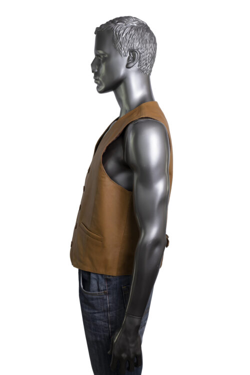 Men's Leather Waistcoat - Tan - Image 6