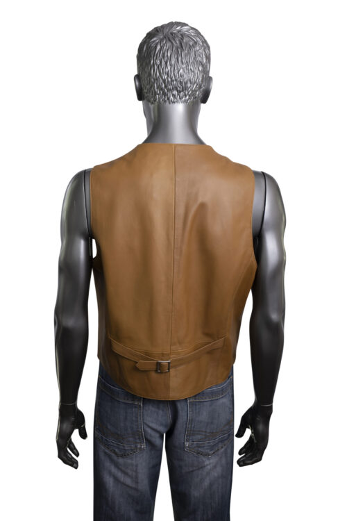 Men's Leather Waistcoat - Tan - Image 2