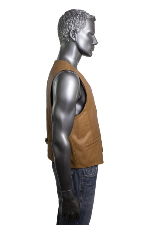Men's Leather Waistcoat - Tan - Image 3
