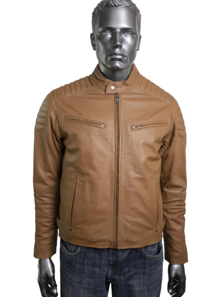 Men's Tan Leather Biker Jacket