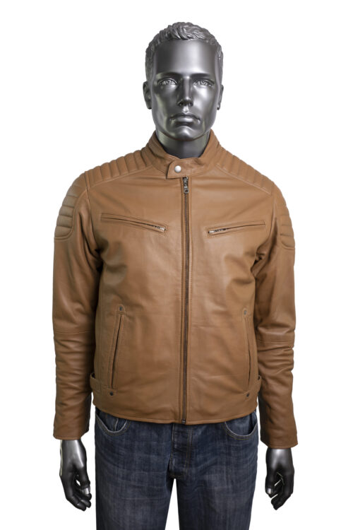 Men's Tan Leather Biker Jacket