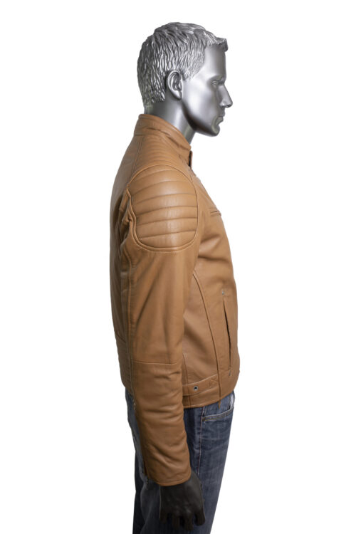Men's Tan Leather Biker Jacket - Image 6