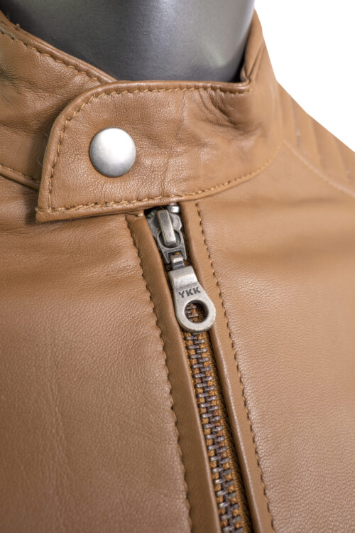 Men's Tan Leather Biker Jacket - Image 2
