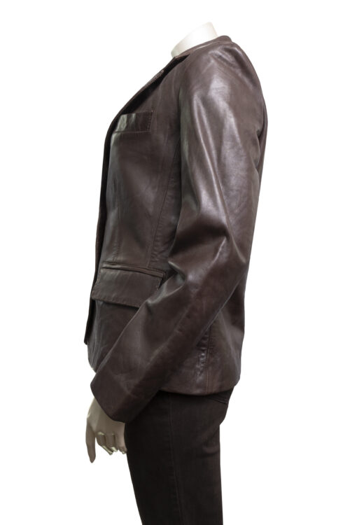 Ladies Brown Leather Blazer - Image 5