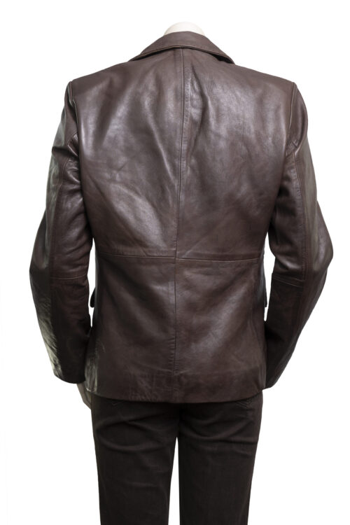 Ladies Brown Leather Blazer - Image 6