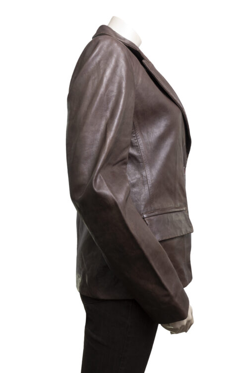 Ladies Brown Leather Blazer - Image 4