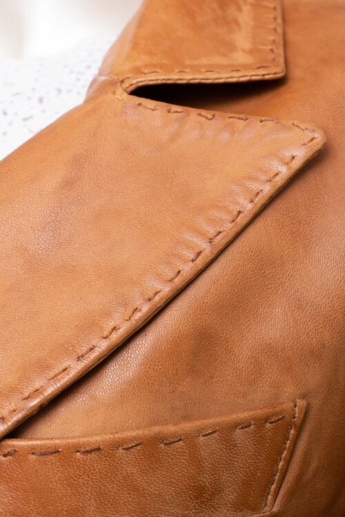 Ladies Tan Leather Blazer - Image 2