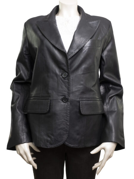 Ladies Black Leather Blazer