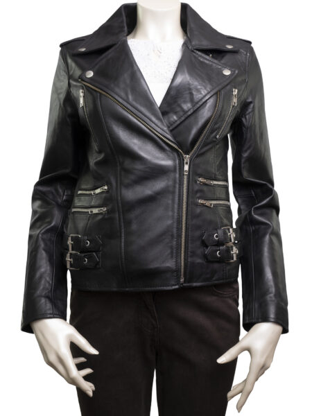 Ladies Black Leather Biker Jacket