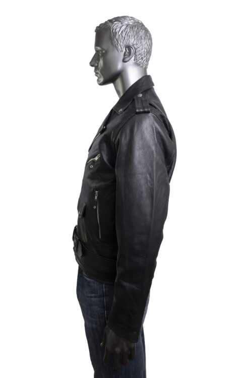 Men's Black Leather Biker Jacket - Image 2