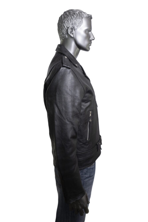 Men's Black Leather Biker Jacket - Image 6