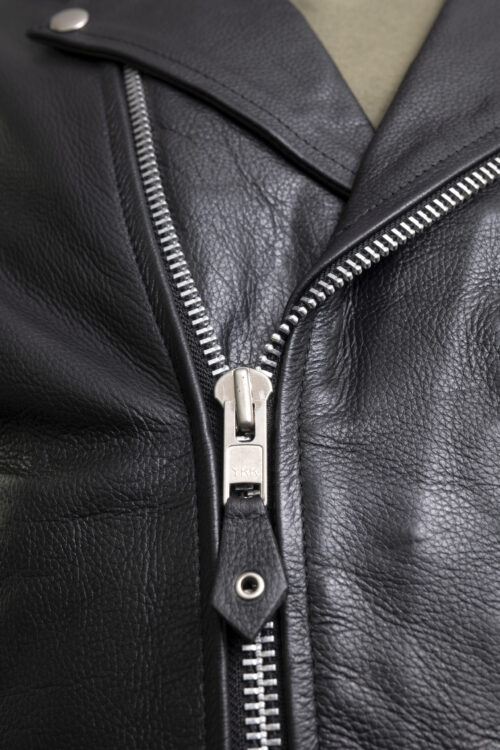 Men's Black Leather Biker Jacket - Image 3