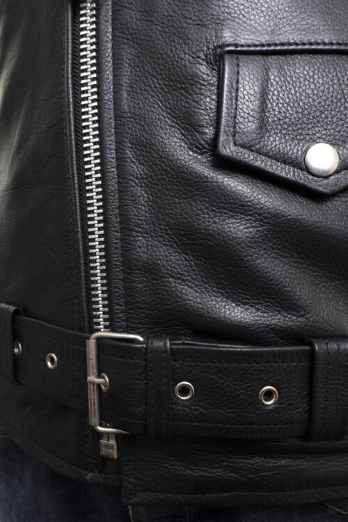 Men's Black Leather Biker Jacket - Image 4