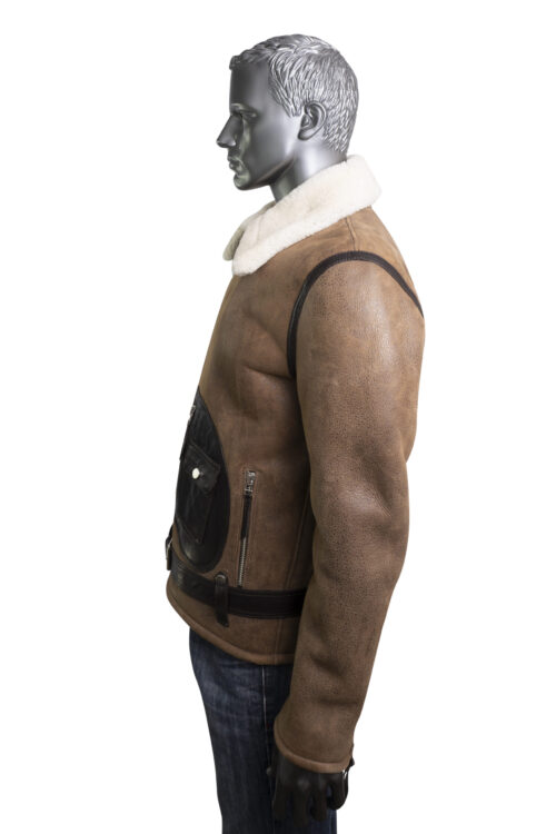 Mens Brown Biker Sheepskin Jacket - Image 7