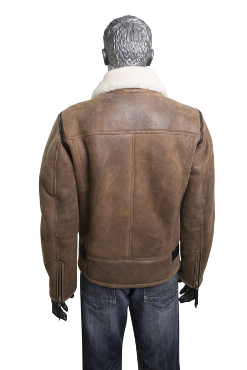 Mens Brown Biker Sheepskin Jacket - Image 6