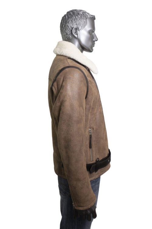 Mens Brown Biker Sheepskin Jacket - Image 5