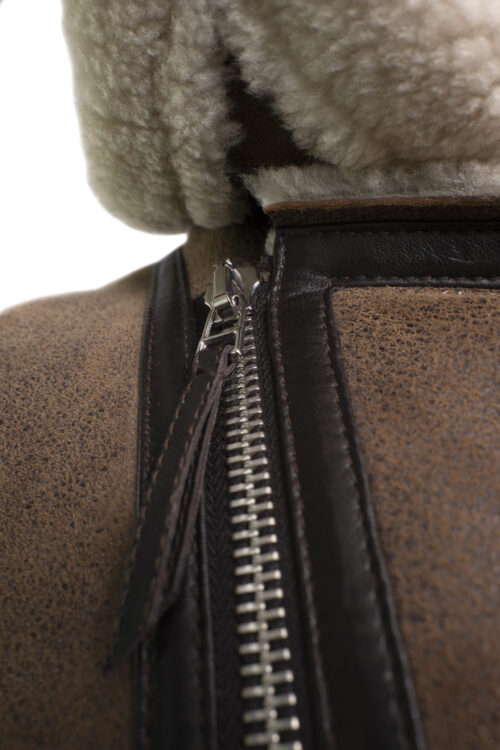 Mens Brown Biker Sheepskin Jacket - Image 2