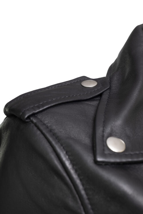Ladies Black Leather Biker Jacket - Image 4