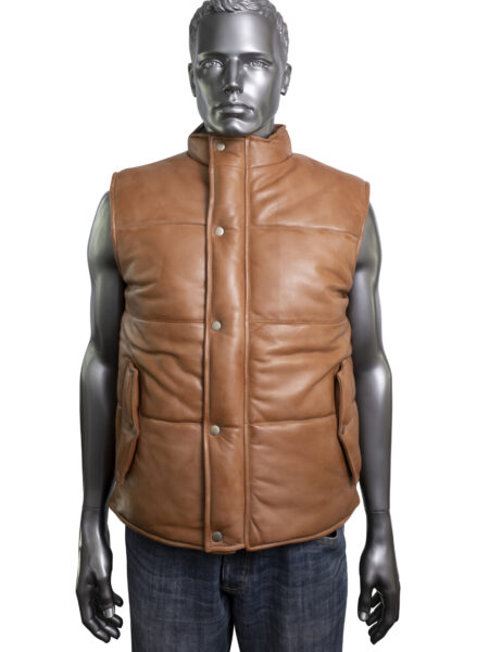 Men's Quilted Leather Gilet - Tan