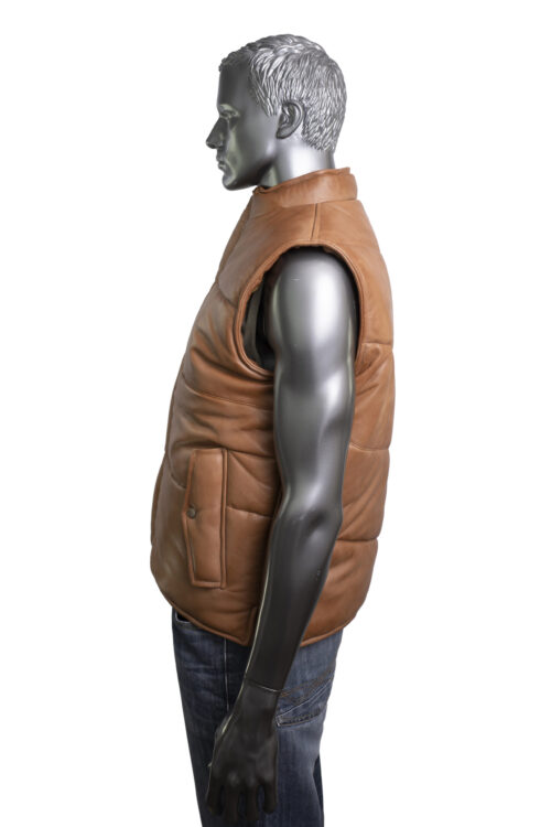 Men's Quilted Leather Gilet - Tan - Image 2
