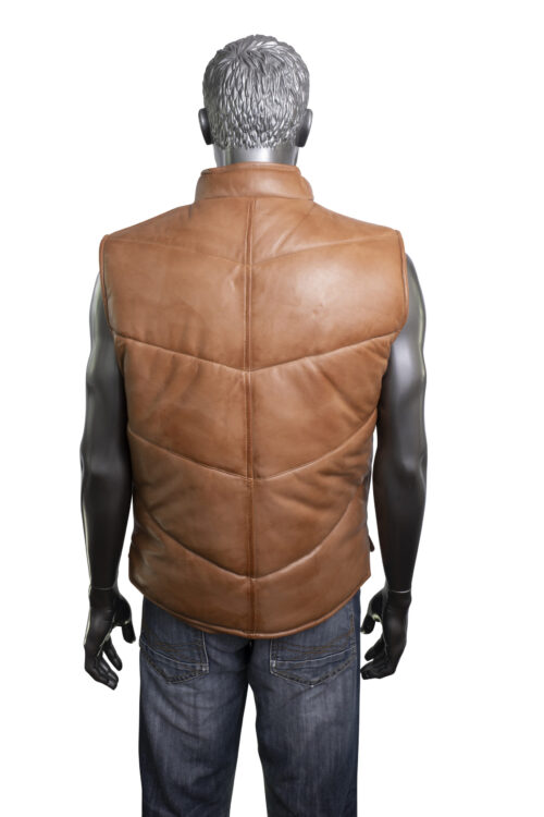 Men's Quilted Leather Gilet - Tan - Image 3