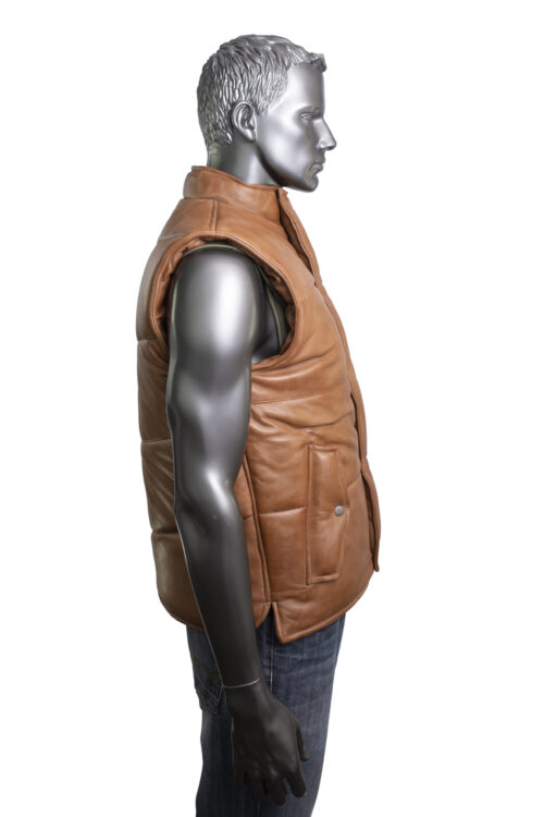 Men's Quilted Leather Gilet - Tan - Image 4