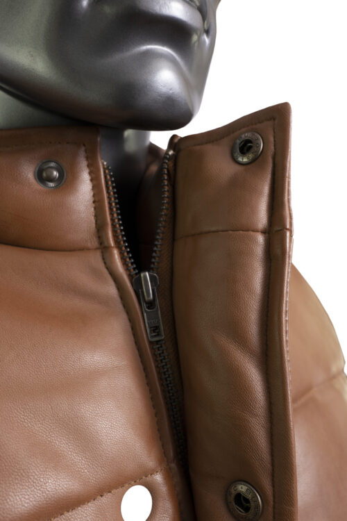 Men's Quilted Leather Gilet - Tan - Image 6