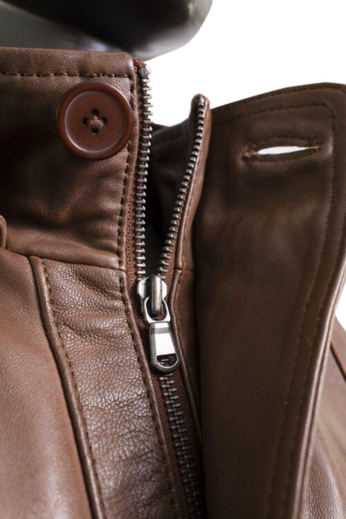 Men's Tan Leather Parka Jacket - Image 7
