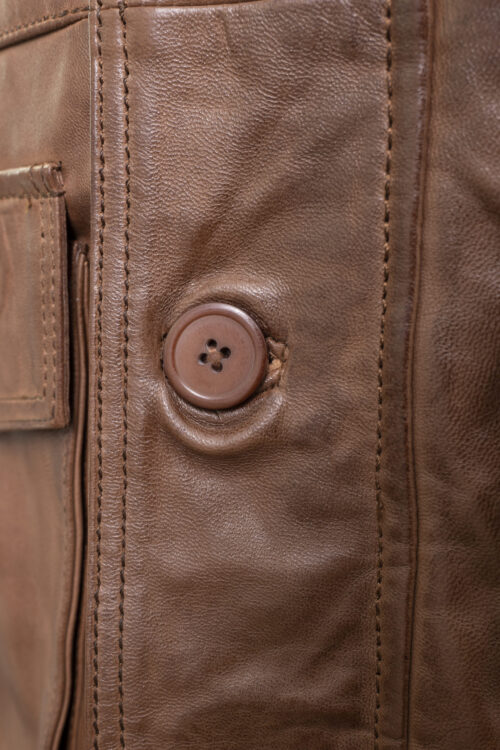 Men's Tan Leather Parka Jacket - Image 2
