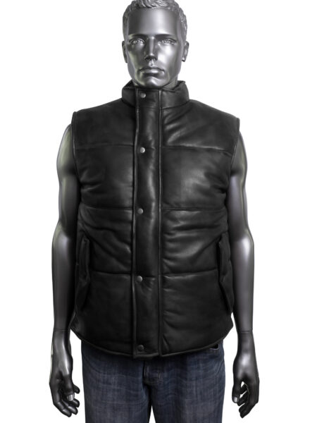 Men's Quilted Leather Gilet - Black
