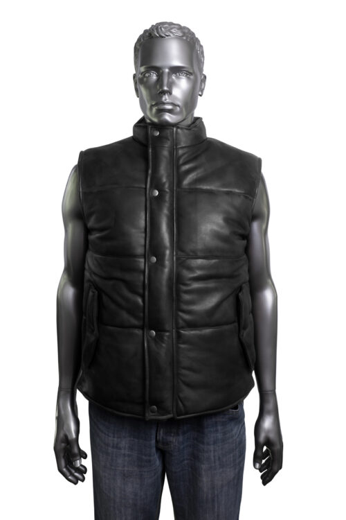 Men's Quilted Leather Gilet - Black