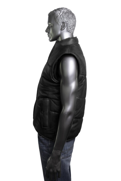 Men's Quilted Leather Gilet - Black - Image 4