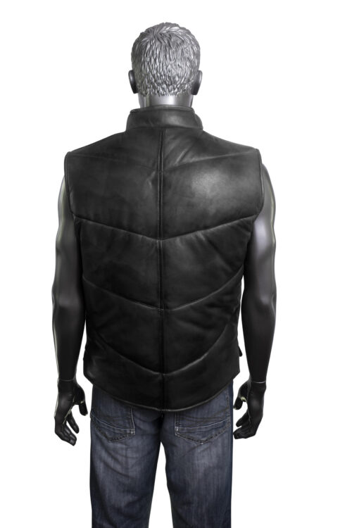 Men's Quilted Leather Gilet - Black - Image 3