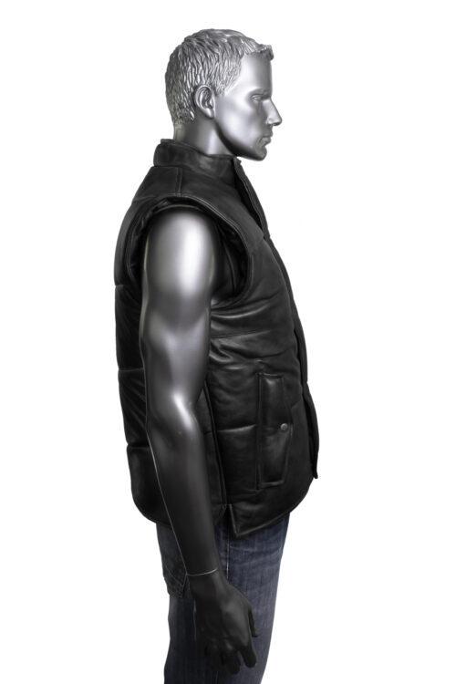 Men's Quilted Leather Gilet - Black - Image 2