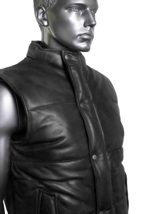 Men's Quilted Leather Gilet - Black - Image 7