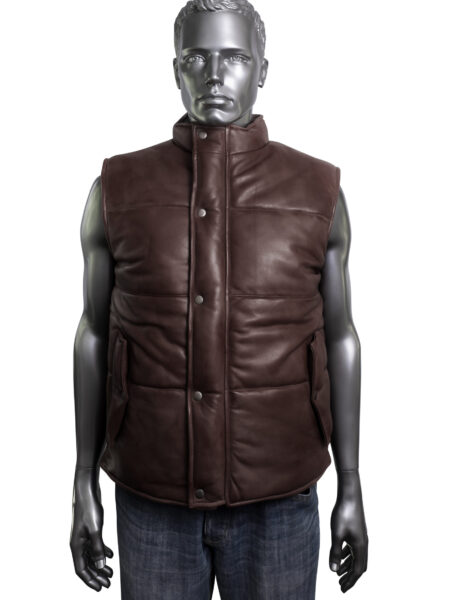 Men's Quilted Leather Gilet - Brown