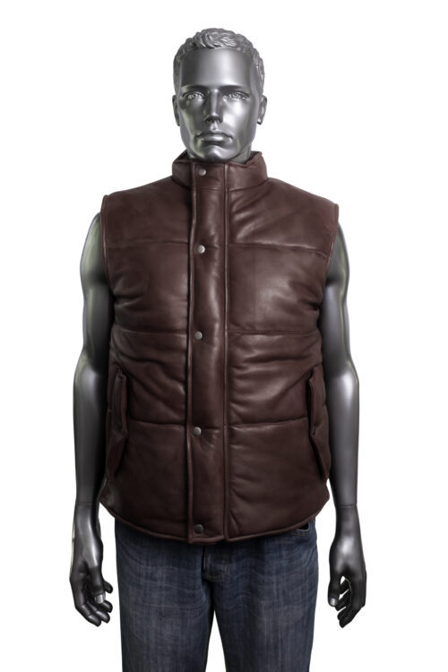 Men's Quilted Leather Gilet - Brown