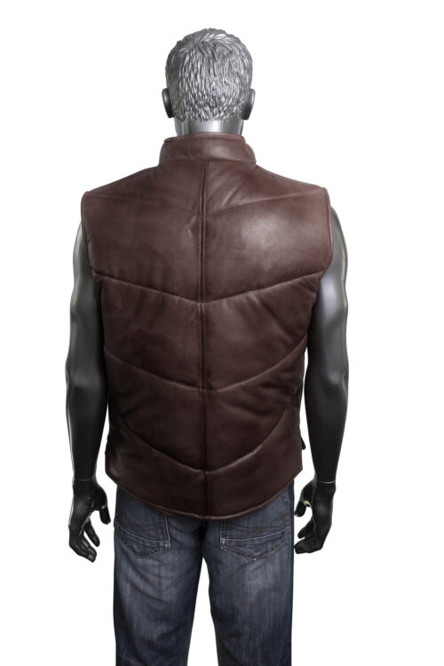 Men's Quilted Leather Gilet - Brown - Image 3
