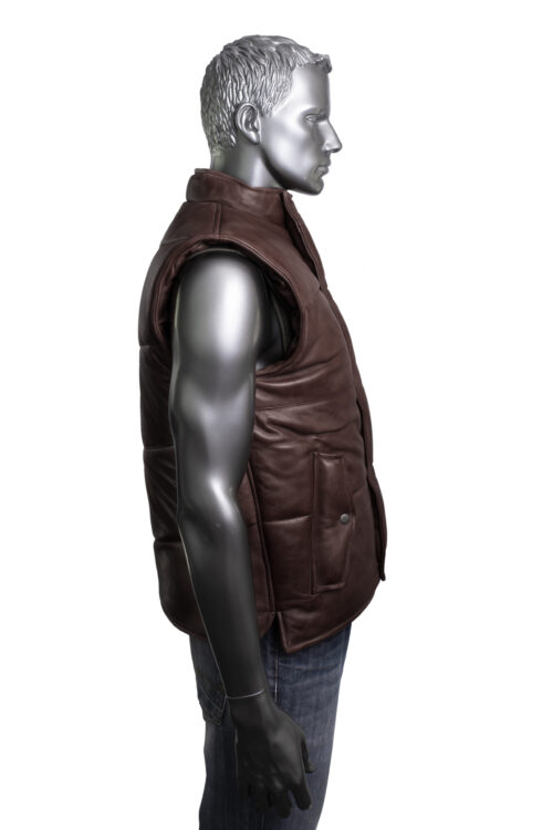Men's Quilted Leather Gilet - Brown - Image 6