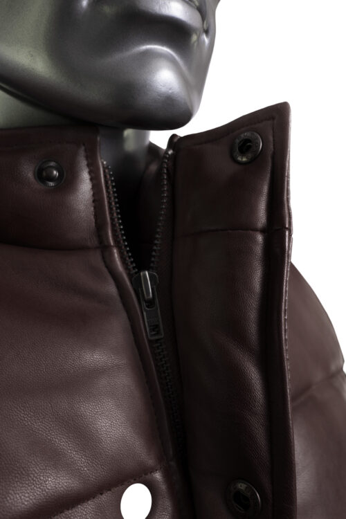 Men's Quilted Leather Gilet - Brown - Image 2
