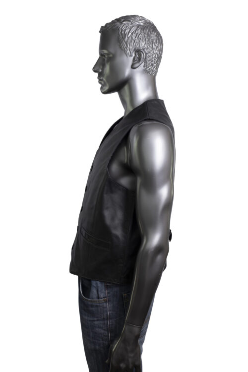 Men's Leather Waistcoat - Black - Image 4