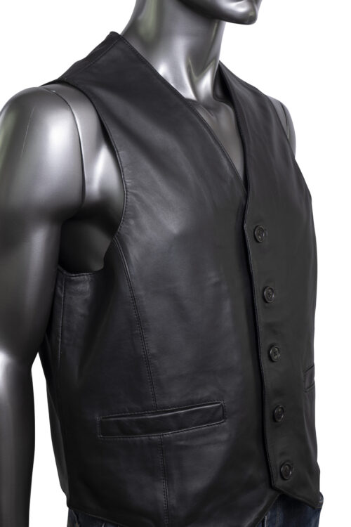 Men's Leather Waistcoat - Black - Image 3