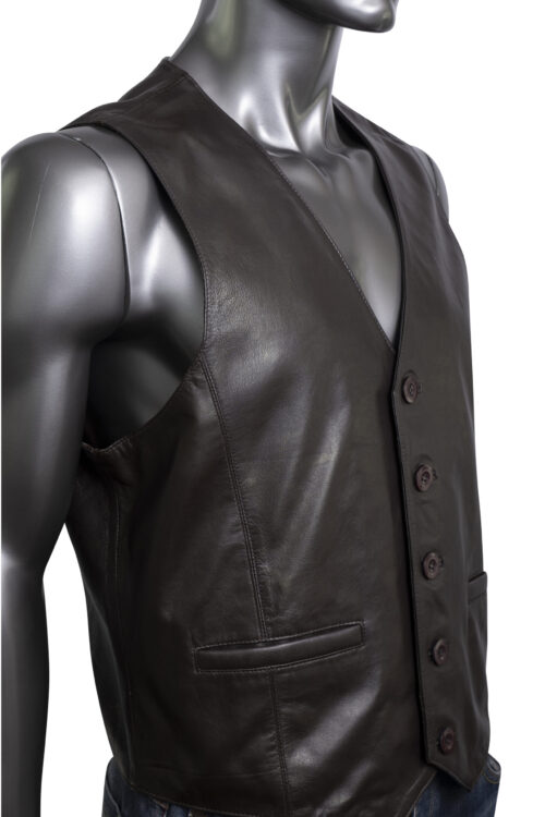 Men's Leather Waistcoat - Brown - Image 2