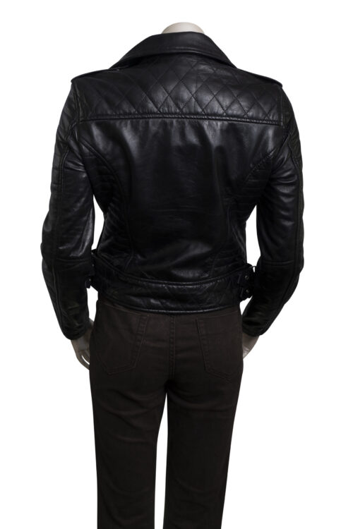 Ladies Black Leather Biker Jacket - Image 5