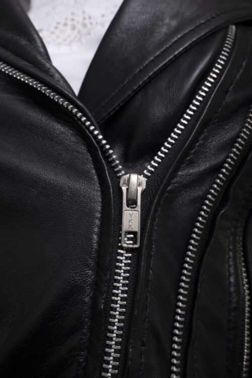 Ladies Black Leather Biker Jacket - Image 4