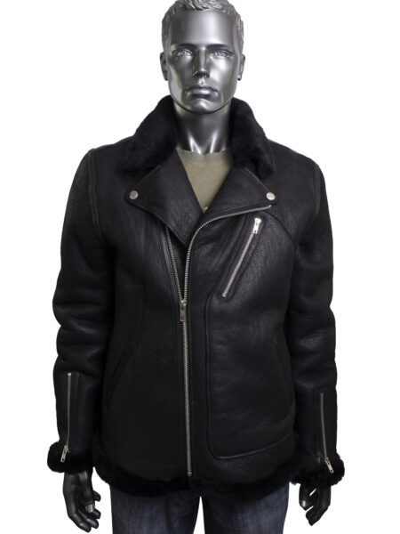 Mens Black Biker Shearling Sheepskin Jacket