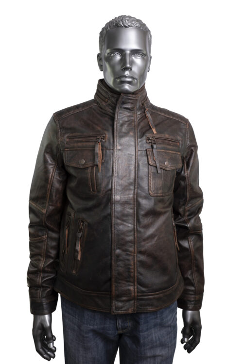Men's Vintage Leather Biker Jacket - Image 6