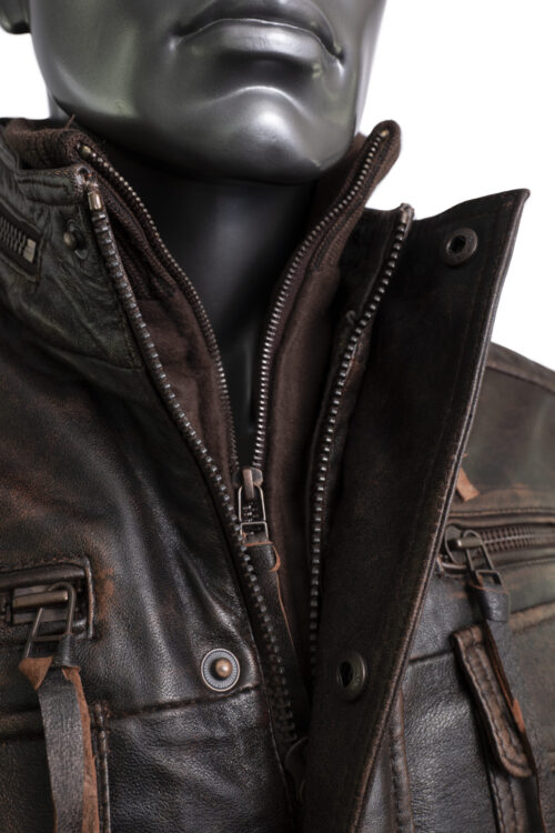 Men's Vintage Leather Biker Jacket - Image 3