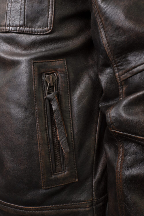 Men's Vintage Leather Biker Jacket - Image 4