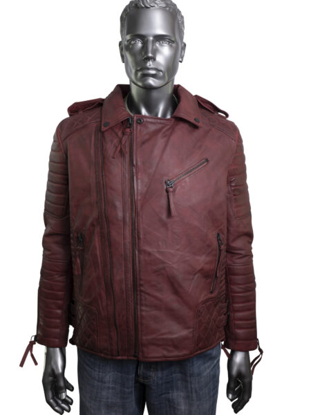 Men's Burgundy Leather Biker Jacket